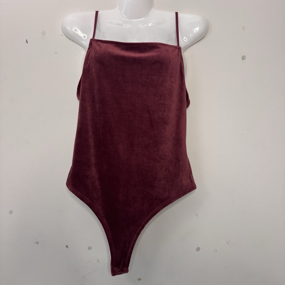 FOREVER 21 Knit Bodysuit‎ Spaghetti Strap, Burgundy Wine Velvet Feel SIZE Large